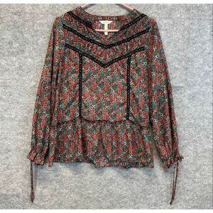 MATILDA JANE Blouse Top Small Floral‎ Long Sleeve Boho Peplum Lace Cottagecore